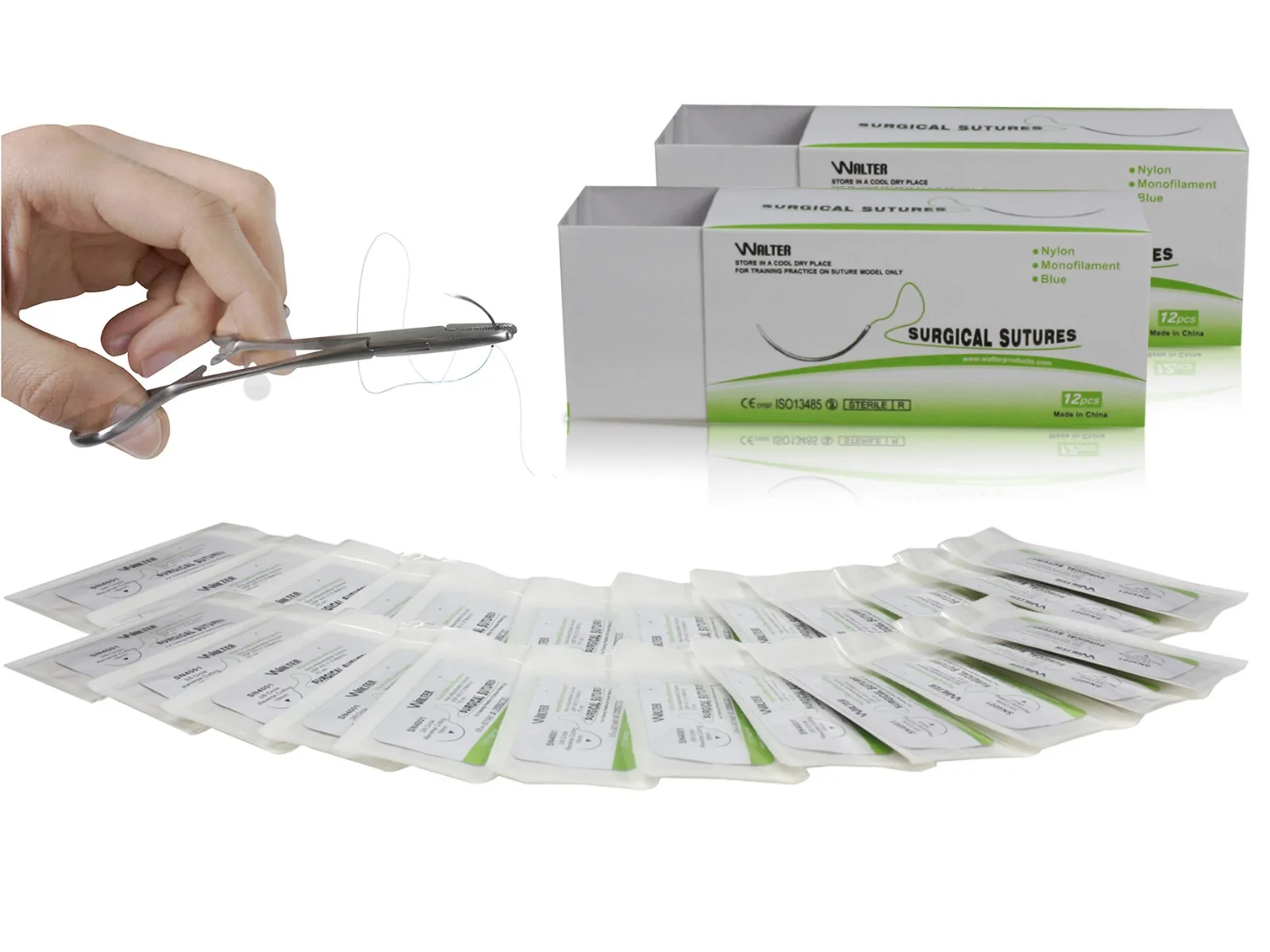 75cm Nylon Surgical Suture Thread with Curved Needle
